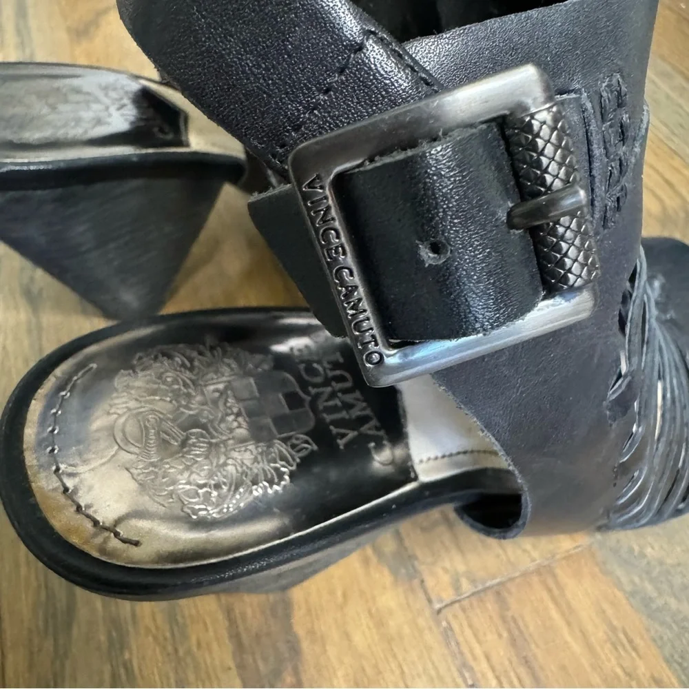 Vince Camuto Estelli Black Leather Caged Wedge Sandals Size 8